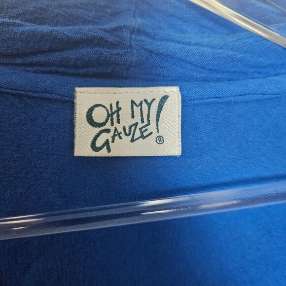 Oh My Gauze Blue Cascade Waterfall Wrap Cardigan Blue 100% Cotton Large - Picture 2 of 4